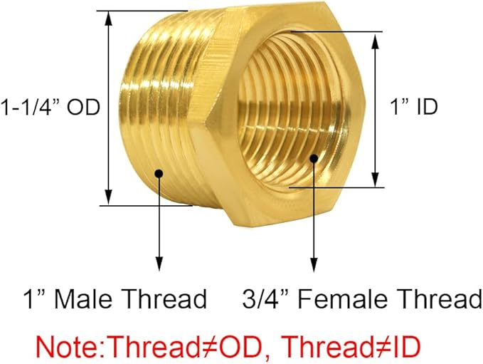 Joywayus Brass Reducing Hex Bushing 1" NPT Male to 3/4" NPT Female Pipe Fitting Reducer Adapter(Pack of 2)