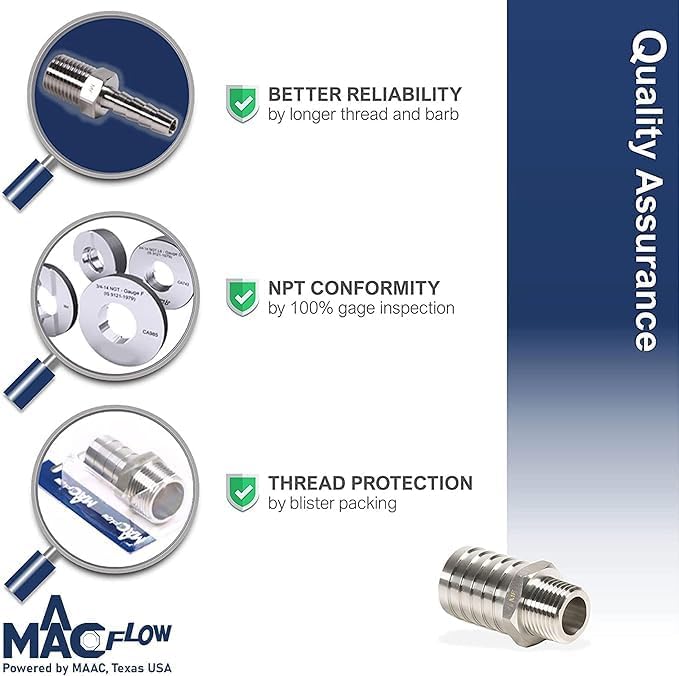 MAACFLOW Stainless Steel 1/4" Male NPT to 1/8" Female NPT Adapter Reducer Hex Bushing (Thread OD 0.52" - ID 0.34") (pack of 4)