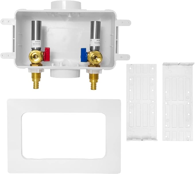 EFIELD Premium Washing Machine (Laundry) Outlet Box, 1/2-inch Pex Crimp Connection, Center Drain With Stainless Steel Water Hammer Arrestor,(WM028)