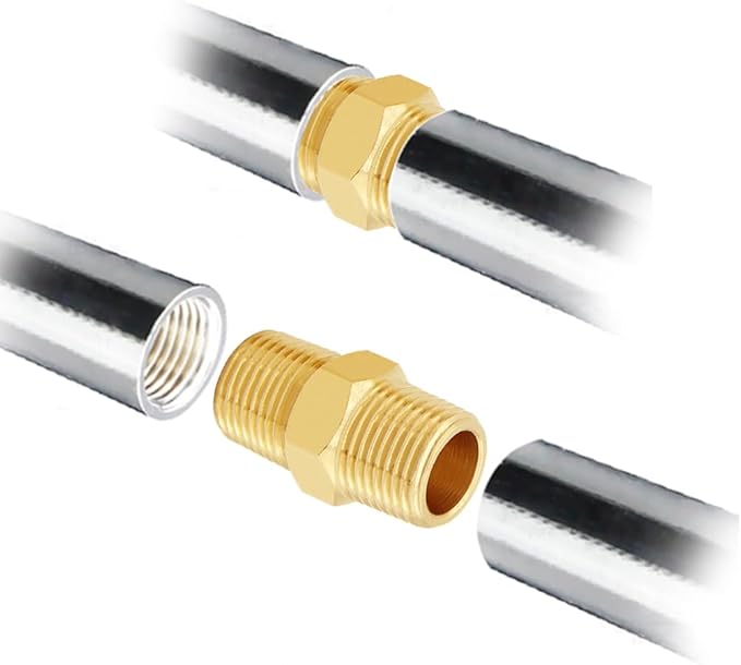 8PCS 1/4 Inch NPT Brass Hex Nipple Coupling 1/4" NPT x 1/4" NPT Male Threaded Equal Diameter Coupler Air Hose Pipe Fittings Adapter for Water/Oil/Gas