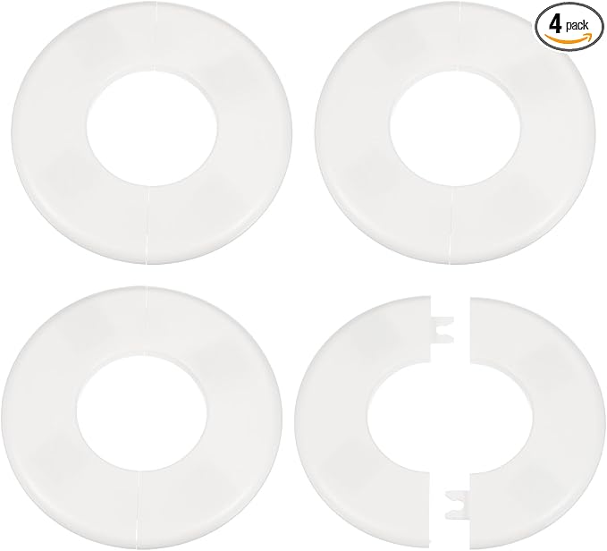 HARFINGTON 4pcs Wall Split Flange 51mm/2" Self-Adhesive Plumbing Cover Plates ABS Plastic Round Escutcheon Plate Buckle Design for Water Pipe Bathroom Kitchen Decoration, White
