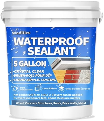 Liquid Waterproof Sealant Clear - 5 Gallon, Water-Based Waterproof Coating
