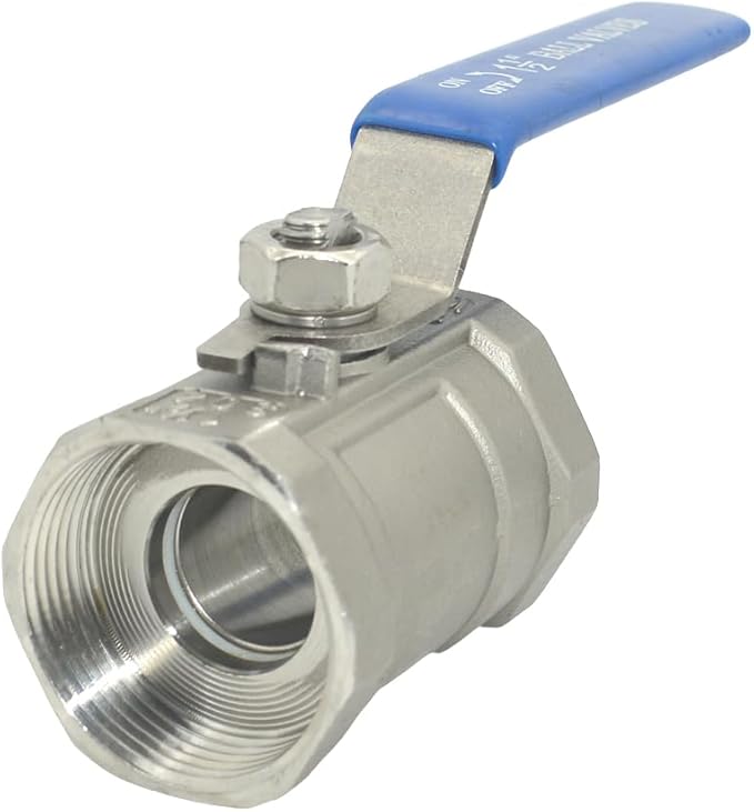 VARMHUS 2PCS 1-1/2" Stainless Steel 304 Ball Valve 1Pc Type NPT Female Threaded with Heavy Duty Blue Vinyl Insulation Handle,CF8M Ristricted Flow,1000 WOG (2PCS 1-1/2")