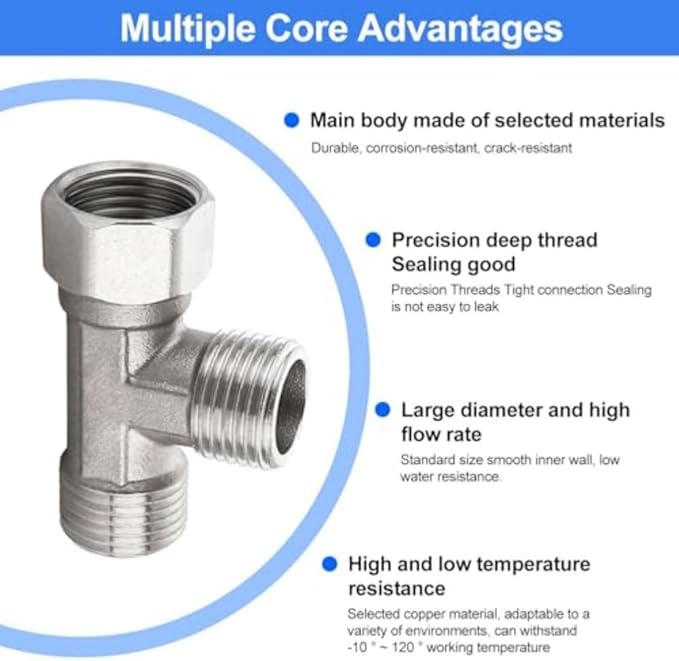 Multi Directional 3 Way Ball Valve Set For Plumbing Systems Featuring 90 Degree Lever Rotation For Water Flow Control