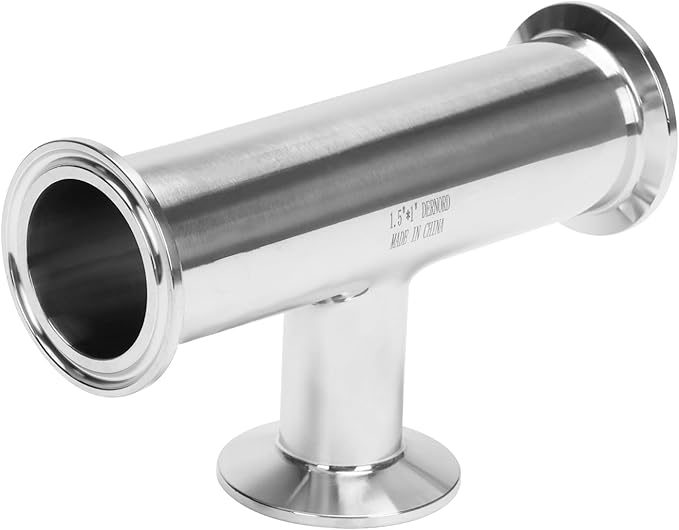 DERNORD Reducing Clamp Tee 3 Way Stainless Steel 304 Sanitary Fitting (Pipe OD: 1.5 inch x 1.5 inch x 1 inch)