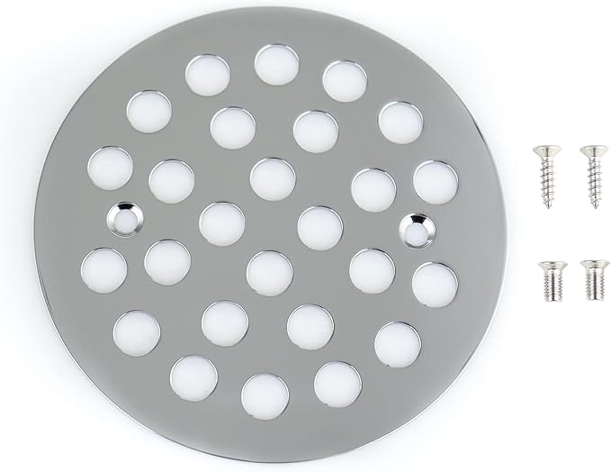 4-1/4 Inch Screw-in Round Floor Drain Cover Replacement Shower Drainer Grates (Chrome)