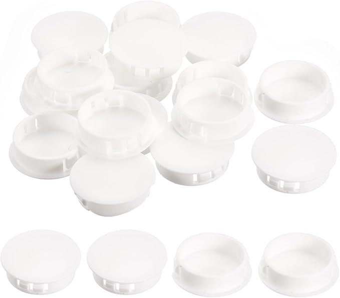 uxcell 1-3/8" Plastic Hole Plugs, 16Pcs Flush Type Panel Round Snap in Fastener Knockout Locking Plugs for Furniture Insert End Caps Panels, White