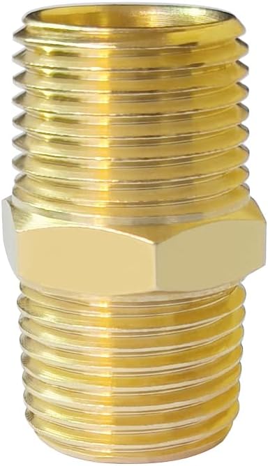Hooshing 2PCS Brass Hex Nipple 1/2" NPT Male x 1/2" NPT Male Pipe Nipple Adapter Fitting