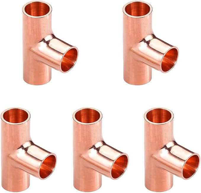 3/8" Copper Tee,Copper Three-Way Fitting Welding Joint, Sweat Solder Connection for Residential and Commercial Plumbing, HVAC Air Conditioning Systems (5 Pack)