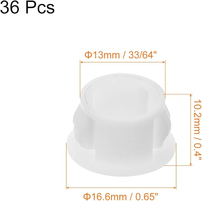 uxcell 13mm(33/64") Plastic Hole Plugs, 36Pcs Flush Type Panel Round Snap in Fastener Knockout Locking Plugs for Furniture Insert End Caps Panels, White