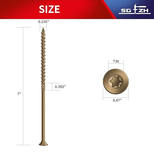 #14 x 7 Inch Deck Screws (19Pcs) 1lb. Carbon Steel, Yellow, Flat Head, Rust Resistant epoxy Coated, with T30 Star Bit