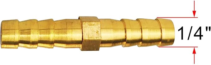 2PCs 1/4" Brass Hose Barb Fitting Straight Shape Barbed Splicer Mender Union Fitting with 4PCs Hose Clamp for Oil Water Air