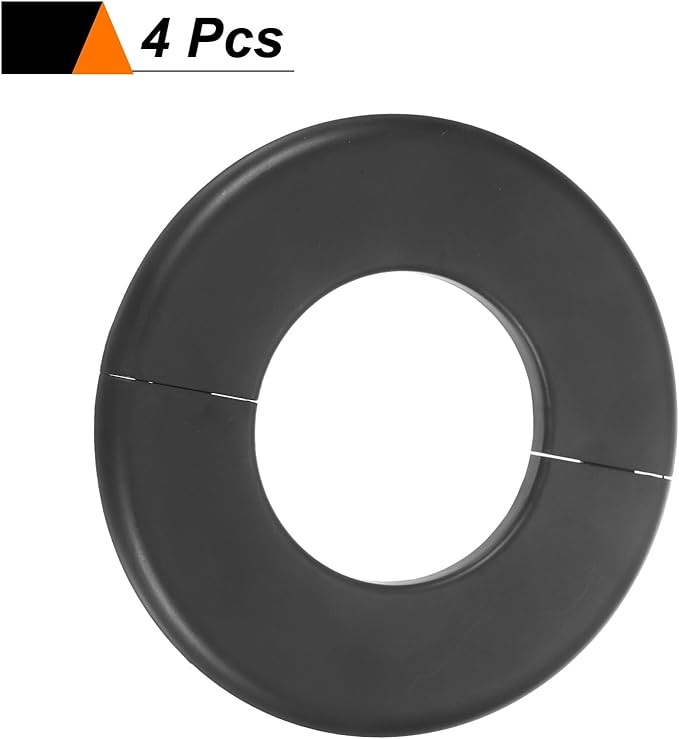 HARFINGTON 4pcs Wall Split Flange 64mm/2.5" Self-Adhesive Plumbing Cover Plates ABS Plastic Round Escutcheon Plate Buckle Design for Water Pipe Bathroom Kitchen Decoration, Black