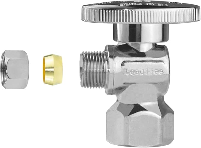 WiseWater Angle Stop Valve 1/2" FNPT x 3/8" Compression, Quarter Turn Chrome Plated Brass Toilet Shut Off Valve for Bathroom & Sink Supply Lines (5-Pack)