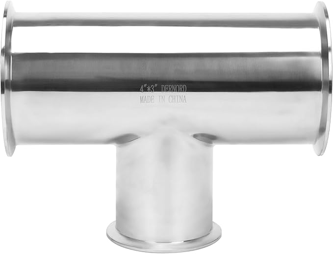 DERNORD Reducing Clamp Tee 3 Way Stainless Steel 304 Sanitary Fitting (Pipe OD: 4 inch x 4 inch x 3 inch)