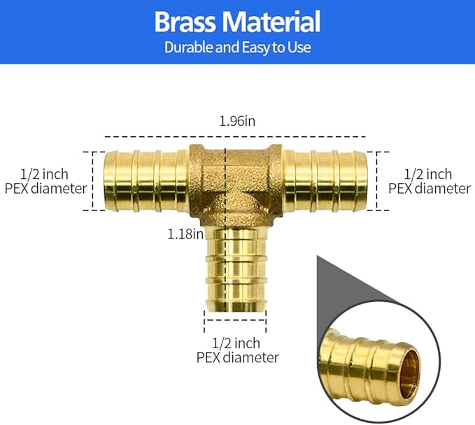 45pcs 1/2" PEX Fittings, Elbow TEE Straight Couplings Set, PEX Brass Crimp Fitting Combo with Tees, Elbows, Straights