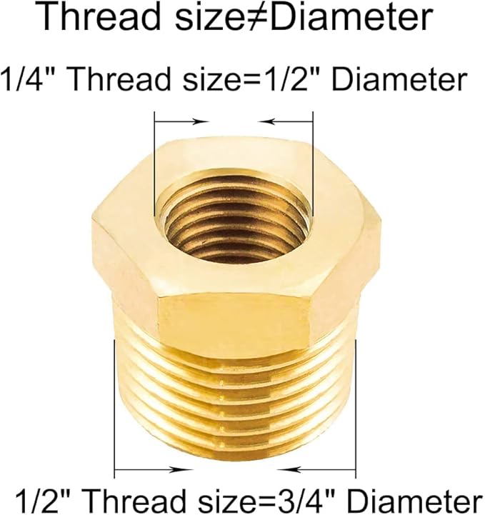 Joywayus Brass Reducing Hex Bushing 1/2" NPT Male to 1/4" NPT Female Pipe Fitting Reducer Adapter(Pack of 5)