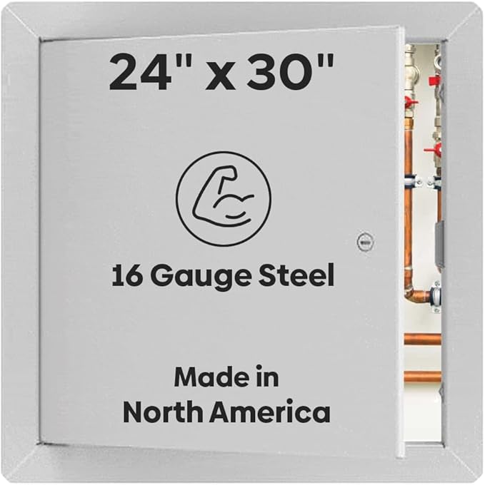 Best 24" x 30" Universal Access Panel – Flush Steel Door with Exposed Flange for Walls or Ceilings, 16-Gauge Cold Rolled Steel Frame, Screwdriver Cam Latch, White Powder-Coat Primer Finish, BA-UAP