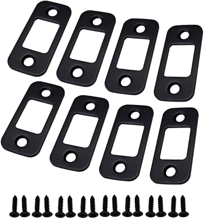 QCAA Solid Brass Deadbolt Strike Plate, Door Backplate, Round Corner, 1" x2-1/4", Matte Black, 8 Pack, Made in Taiwan