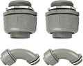 Conduit Connectors, 1-1/4 Inch Liquid Tight Connector NPT Non-Metallic for PVC Electrical Flexible Conduit Fittings, 2 Straight and 2 Angle 90 Degree, UL Listed, Grey (4-Pack)