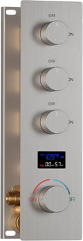 Shower Valve Concealed Shower Mixing Faucet with Temperature Display Function, Flow Control Brass Diverter Valve Kit, 3 Function Can Be Activated Simultaneously, Brushed Nickel