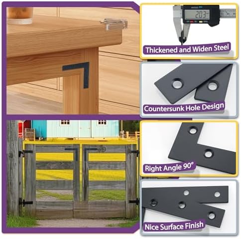 Alise L Flat Brackets for Wood,Corner Bracket Mending Plate,Black,4Pcs