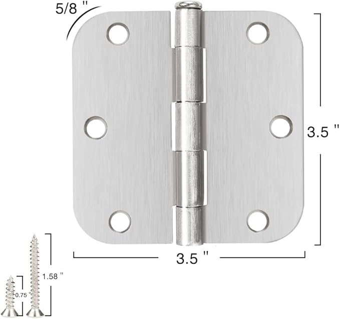 30 Pack Nickel Door Hinges Brushed Nickel 3 1/2 Interior Door Hinges Satin Nickel 3.5 Inch with 5/8” Radius Corners 3 ½"x 3 ½" Silver Hardware Controls JIW Garage Factory