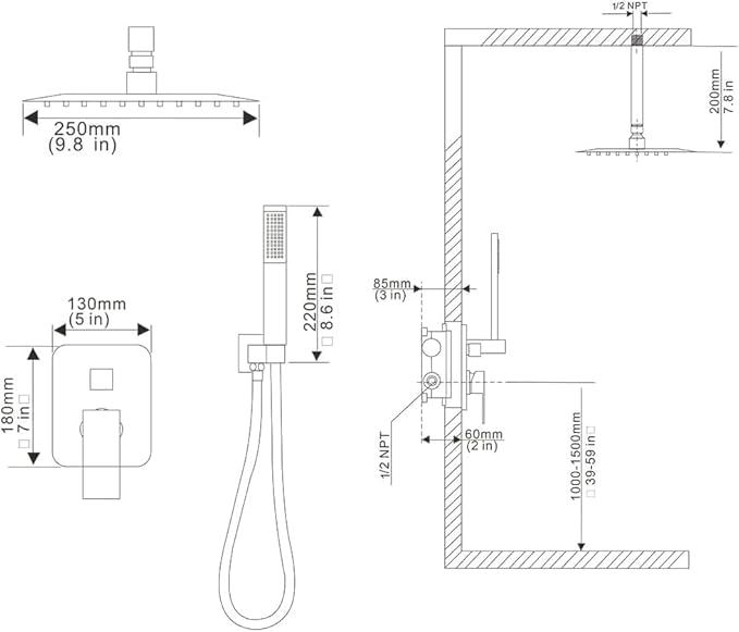 Shower System ‎Polished Chrome Bathroom 10 Inch Rain Shower Head Ceiling Mount with Handheld Luxury High Pressure Shower Combo Set Shower Faucet Rough-in Valve Body and Trim Kit