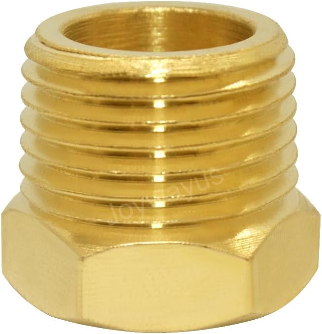 Joywayus Brass Reducing Hex Bushing 1/2" NPT Male to 1/8" NPT Female Pipe Fitting Reducer Adapter(Pack of 2)