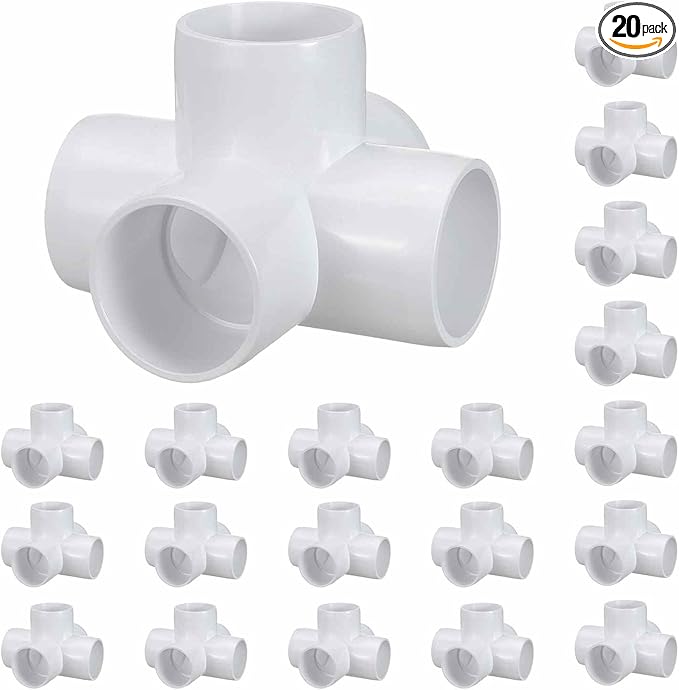 20 Pack 1/2" SCH40 PVC Elbow Pipe Fitting, 5-Way PVC Elbow Corner Side Outlet Cross Fitting, Furniture Grade Pipe Connectors for DIY Project, Pond Protection, Socket x Socket