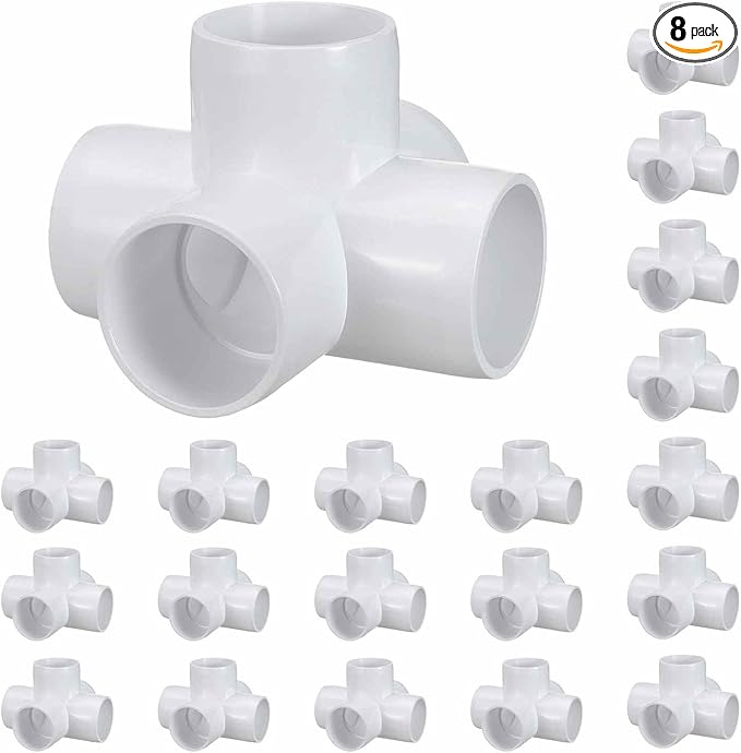 8 Pack 1/2" SCH40 PVC Elbow Pipe Fitting, 5-Way PVC Elbow Corner Side Outlet Cross Fitting, Furniture Grade Pipe Connectors for DIY Project, Pond Protection, Socket x Socket, White