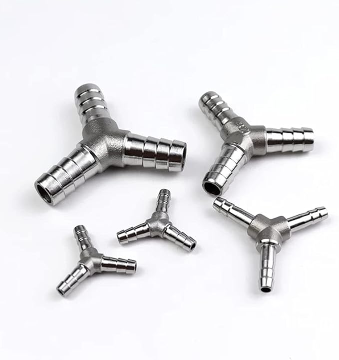 3/8" Hose Barb Fitting Equal Barbed Y Shaped 3 Way Wye Stainless Steel Tubing Joint Splicer Mender Adapter Union for Oxygen Tubing Pipe Household Fuel Gas Liquid Air with 3pcs Hose Clamps