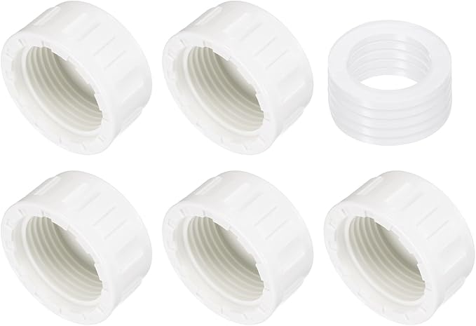 uxcell 5Pcs 1 Inch PT Female Thread PVC Pipe Fitting Cap, Cleanout Water Drain End Caps, Pipe Plug Socket Fittings with Gasket for Water Heater Supply Lines, Plumbing, White