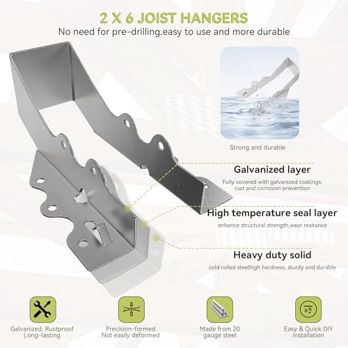 25 pcs 2x6 Joist Hanger,LU26 18 Gauge Galvanizing Face Mount Joist Hangers for Wood,Hurricane Tie for Rafter Fits Truss Connectors.Rafter Hangers 2x6 Great for Floor Deck and Ceiling Joists