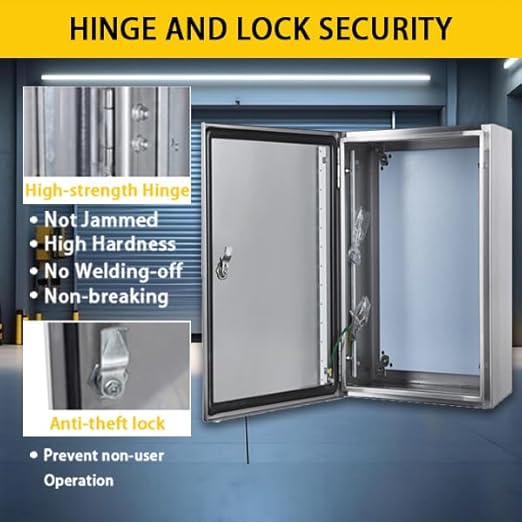 MJ-Box Steel Electrical Enclosure Box 12 x 12 x 8'' 304 Stainless Steel Electrical Enclosure IP66 Waterproof & Dustproof Outdoor/Indoor NEMA 4X Stainless Steel Enclosure
