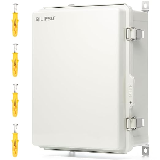 QILIPSU UL94-V0 Outdoor Electrical Box 16.4"x12.4"x7.1" Waterproof Junction Box Weatherproof PC/ABS Alloy Plastic IP66 Project Electric Enclosure Grey Hinged Door