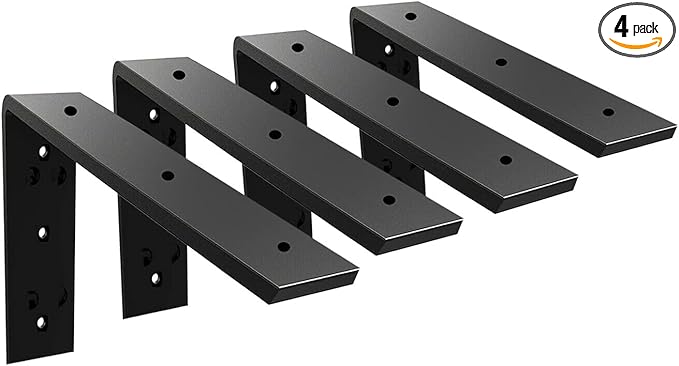 WINKER Countertop Support Bracket 4 Pack Heavy Duty 3/8" Thick Hidden L Shelf Bracket 10" x 6" x 2.5" Metal Corbels for Quartz/Granite/Wood/Concrete/Laminate Countertops, Black