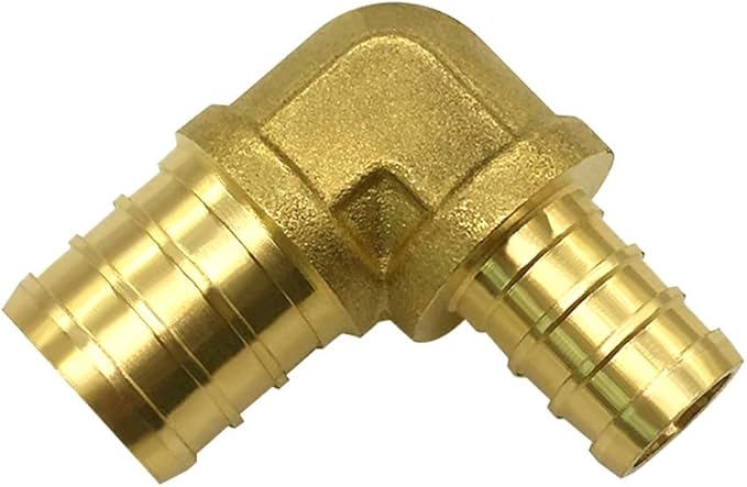 Hooshing 6PCS 3/4" Pex x 1/2" Pex Reducing Elbow 90 Degree PEX Fitting Solid Brass Barb Crimp Fittings