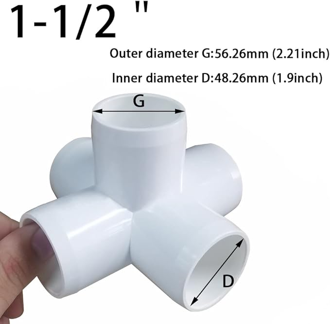 1-1/2“ Tee PVC Fitting 5 Way Elbow Connector, Furniture Grade 90 Degree Elbow Side Outlet, PVC Corner Fittings for Building Furniture Greenhouse Shed Pipe Fittings Tent Connection (Pack of 4)