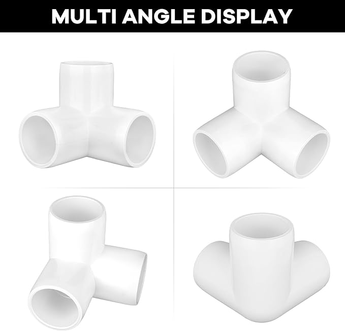 12-Pack 3 Way PVC Fittings 3/4 Inch, Furniture Grade PVC Pipe Connector Elbow for All DIY Structure and Frames, SCH40 Pipe Tee Corner Fitting
