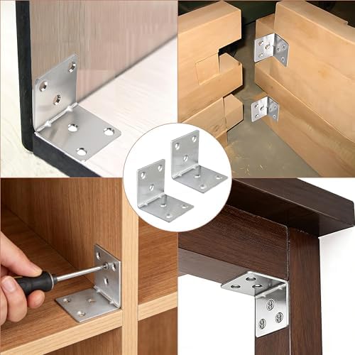 30 Pack Angle Brackets, 1.5" x 1.5" Silver Heavy Duty Stainless Steel Corner Brace, L Shaped Shelf Bracket 90 Degree Corner Bracket for Wood Furniture Cabinets Shelves
