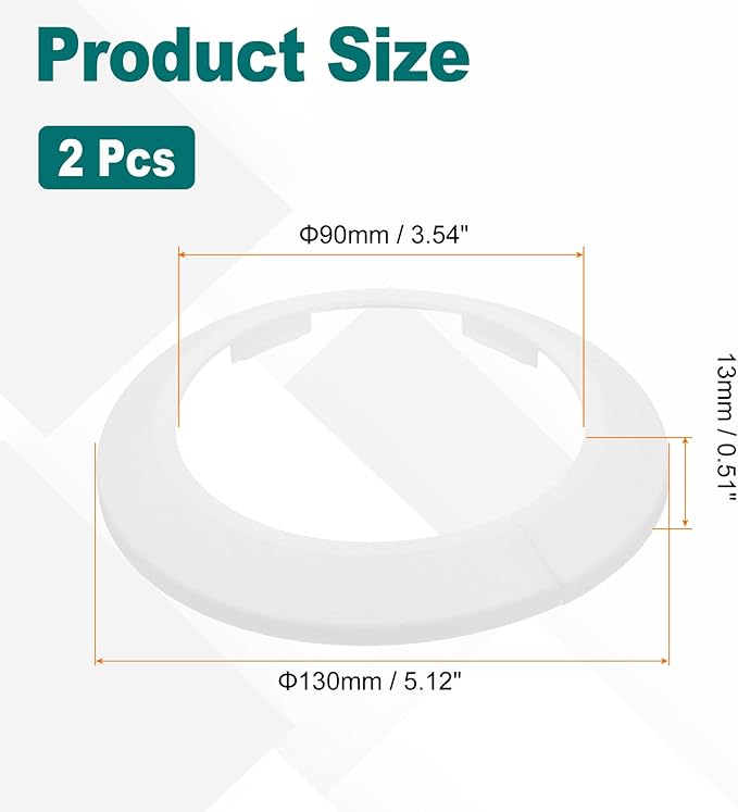 uxcell Escutcheon Plate, 1Pcs 90mm - Fit 3.5" Outer Diameter Split Pipe Flange Water Pipe Cover Collar Decoration, PP Plastic Plumbing Cover Plates (White)