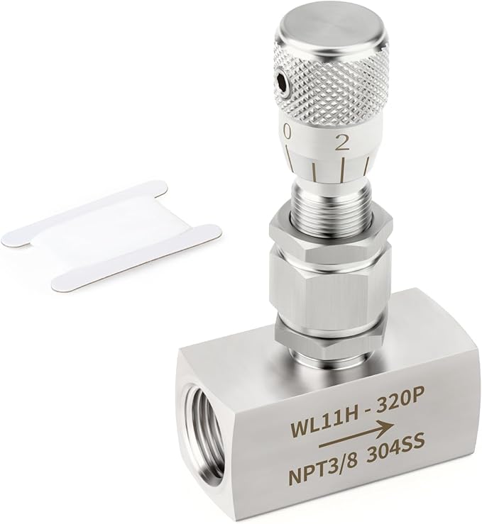 TAISHER 1PCS 304 Stainless Steel Reduce Port 3mm Needle Valve 3/8" NPT Female，Accurate Dials For Micro Flow Control Instrument Gauge Water Gas Oil