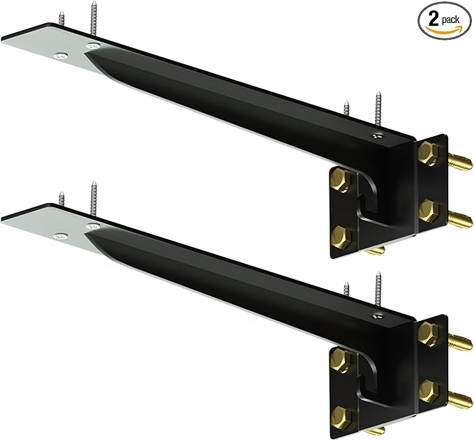 Heavy Duty Shelf Brackets 12 Inch, 1500 lbs Capacity, Hooks for Wall Mounted Shelves, L-Shaped Floating Shelf Brackets with Hanging (Black 2 Pack)