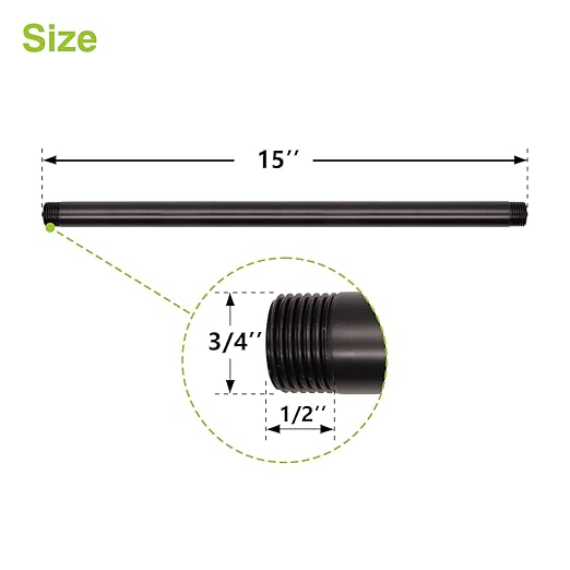 Naiture Brass Heavy Duty 1/2 NPT Connection Threaded Pipe Fitting Nipple, 15" Long, Oil Rubbed Bronze Finish