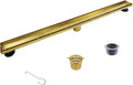 Linear Shower Drain 36", Brushed Gold Floor Drain with Tiled Insert Grate & Hair Strainer, 304 Stainless Steel Bathroom 2-in-1 Tiled in Drain, CUPC Certified (Brushed Gold, 36'')