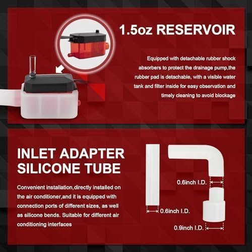 Mini split condensate pump with a maximum flow rate of 9.6 GPH with automatic safety switch for easy pumping and removal of air conditioner and furnace dehumidifier HVAC Max Lift 33FT