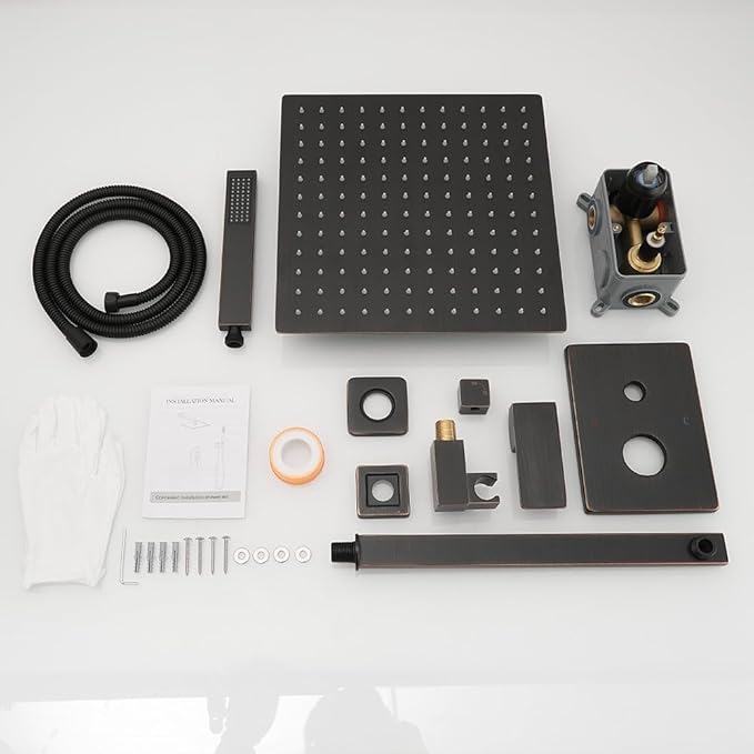Oil Rubbed Bronze Shower System 16 Inch Bathroom Rain Mixer Shower Combo Set Wall Mounted Rainfall Shower Head and Handheld System Shower Faucet Set Rough-in Valve Body and Trim Kit