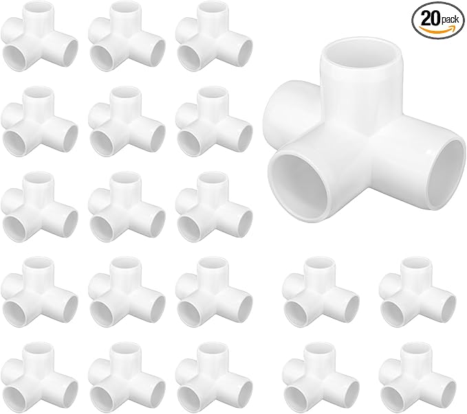 20 Pack 4 Way PVC Fittings 1/2 Inch, Furniture Grade Pipe Elbow Connector, 4 Way Side Outlet Tee Fittings for All DIY PVC Structure and Frames Building Furniture