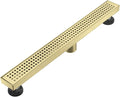 Linear Shower Floor Drain, Brushed Gold 28 Inch 304 Stainless Steel Bathroom Drains Kit, Long Rectangular Shower Trench Drain with Square Pattern Drain Cover & Hair Catcher